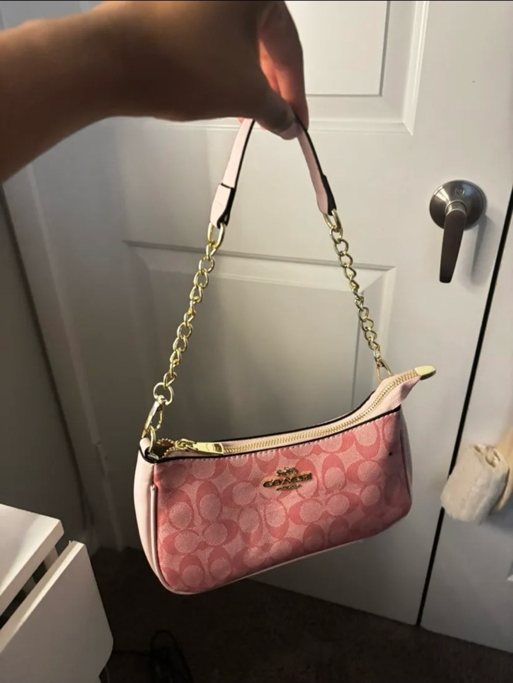 Coach Pink Signature Canvas Shoulder Bag with Gold Hardware - Picture 3 of 4